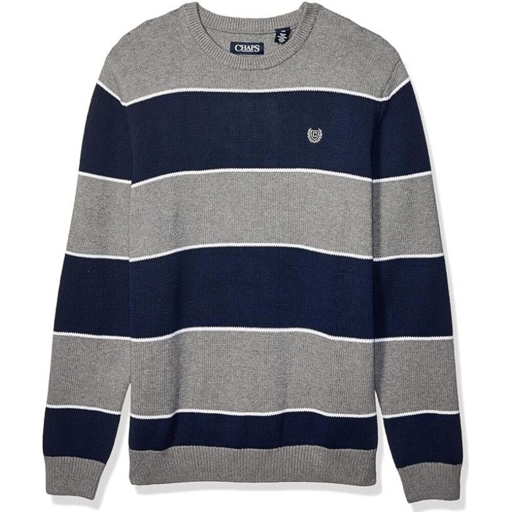 Mens Chaps Blue Gray Striped Sweater Pullover Crew Neck Classic Preppy Rugby XL - Picture 2 of 11